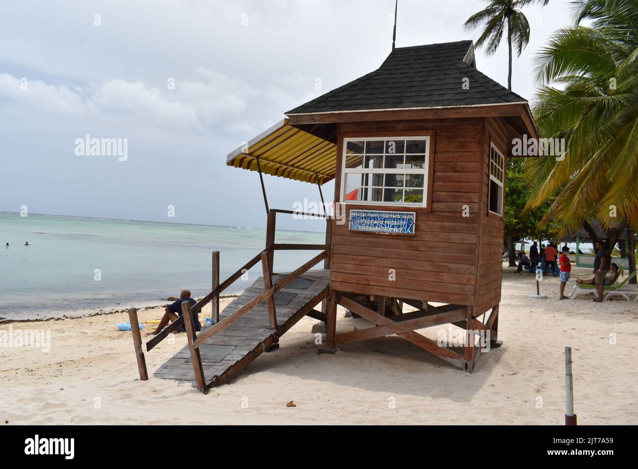 Pigeon Point, Tobago - July 12, 2022 -  Lifeguard Booth on the Pigeon Point Beach in the Pigeon Point Heritage Park. Stock Photo