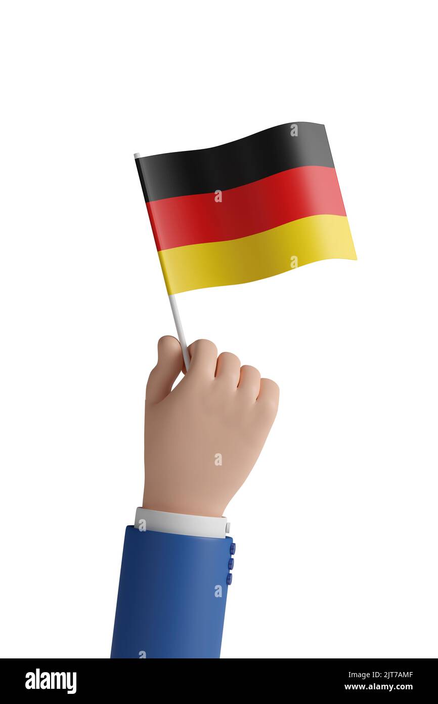 Cartoon hand with the flag of Germany. 3d illustration. Stock Photo
