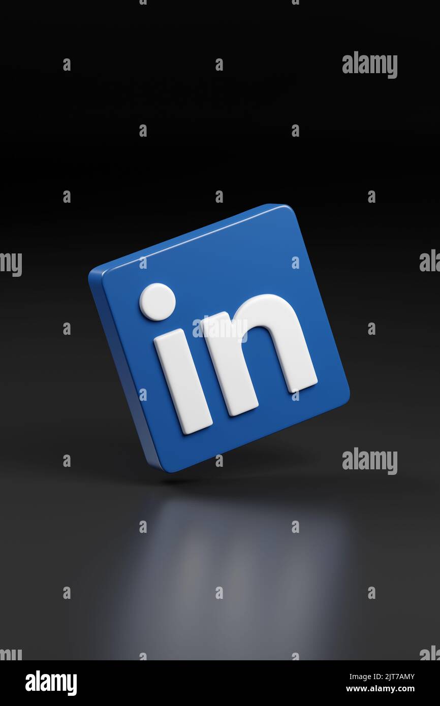 Buenos Aires, Argentina - August 13th, 2022: Linkedin logotype on black background. 3d illustration. Stock Photo