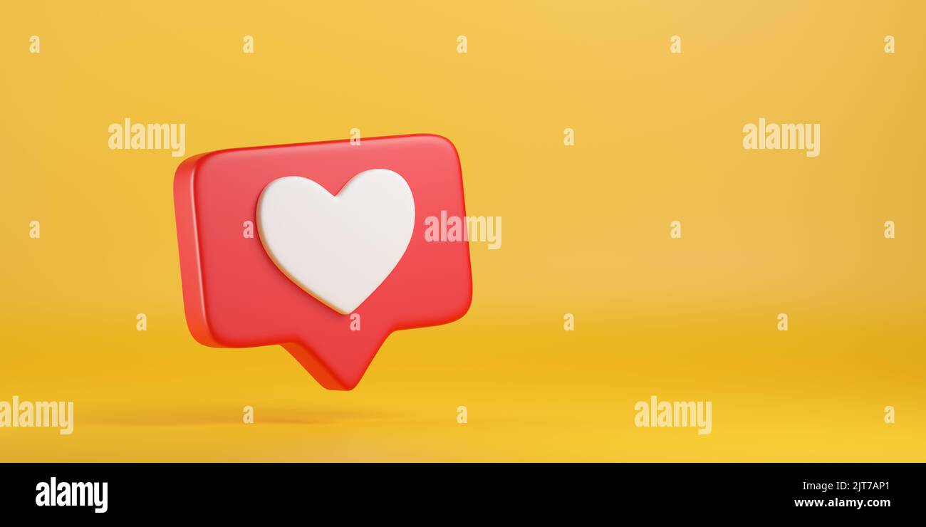 Heart in red speech bubble icon with copy space. 3d illustration. Stock Photo