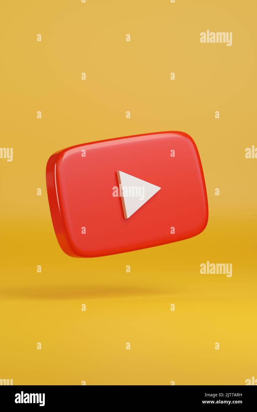 Buenos Aires, Argentina - August 28th, 2022: Youtube logotype on yellow background. 3d illustration. Stock Photo
