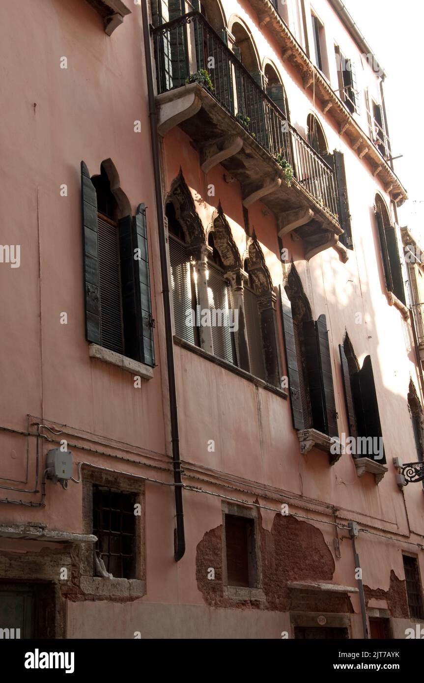 Typical Venetian Building, Venice, Italy. Moorish influence; Moors; windows with shutters Stock Photo