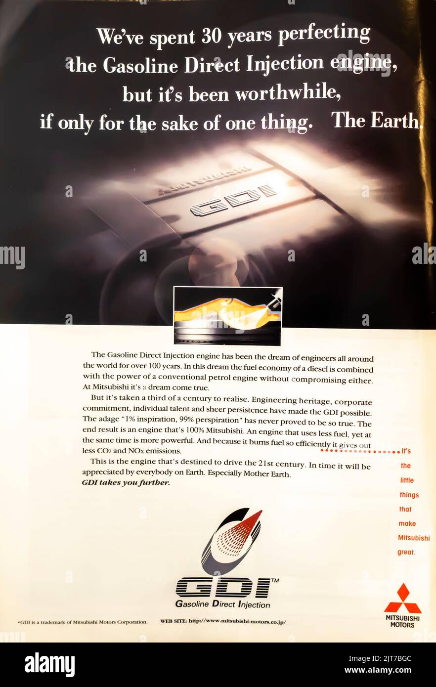 Mitsubishi gasoline direct injection GDI engine advertisement placed