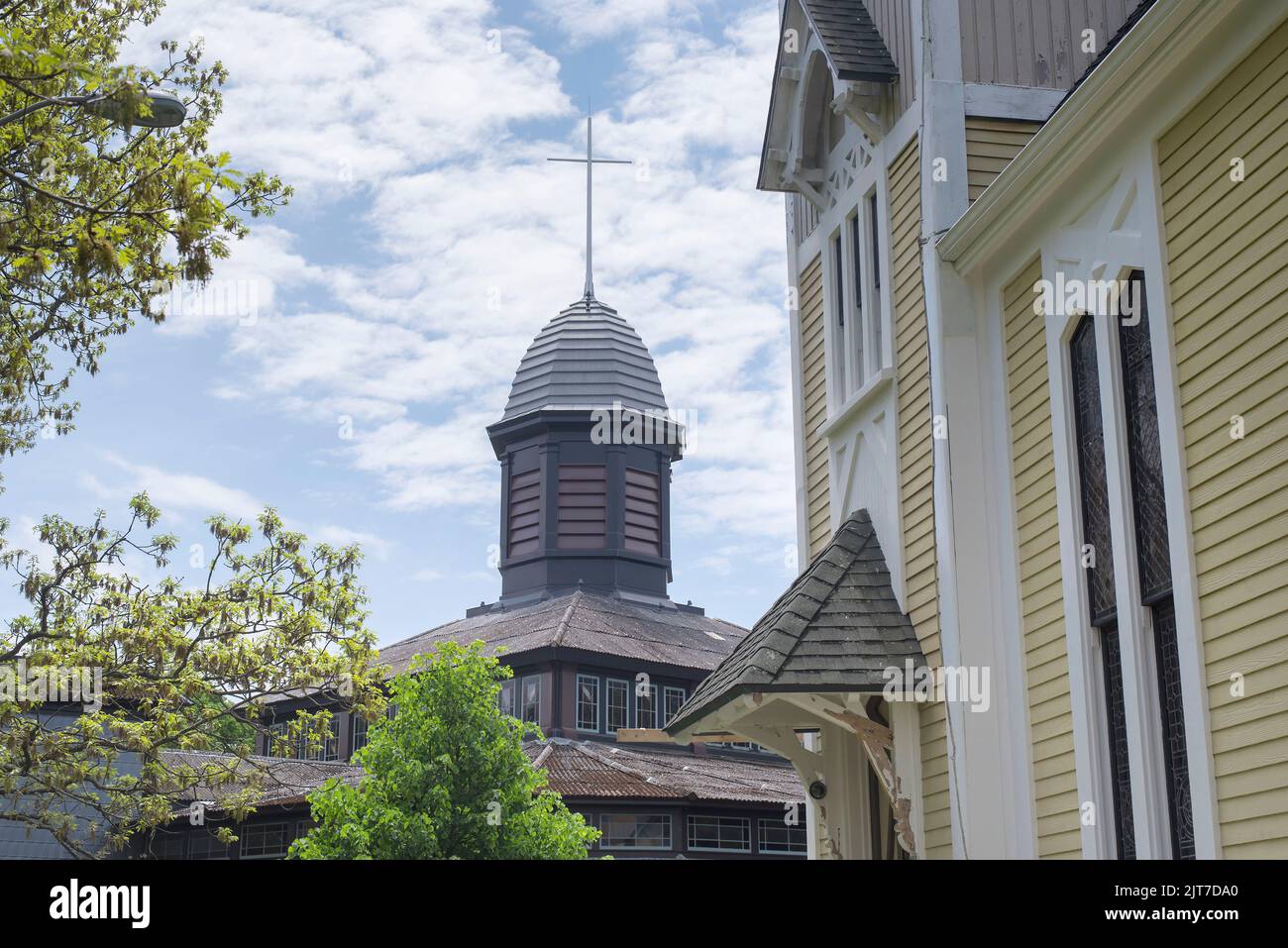 The landmark Trinty church and Tabernacle within the Martha's Vineyard Camp Meeting Associating