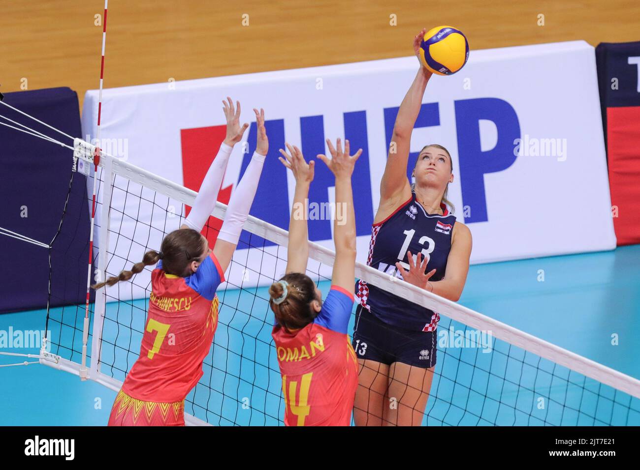 Samanta Fabris of Croatia spikes during European Volleyball Women's
