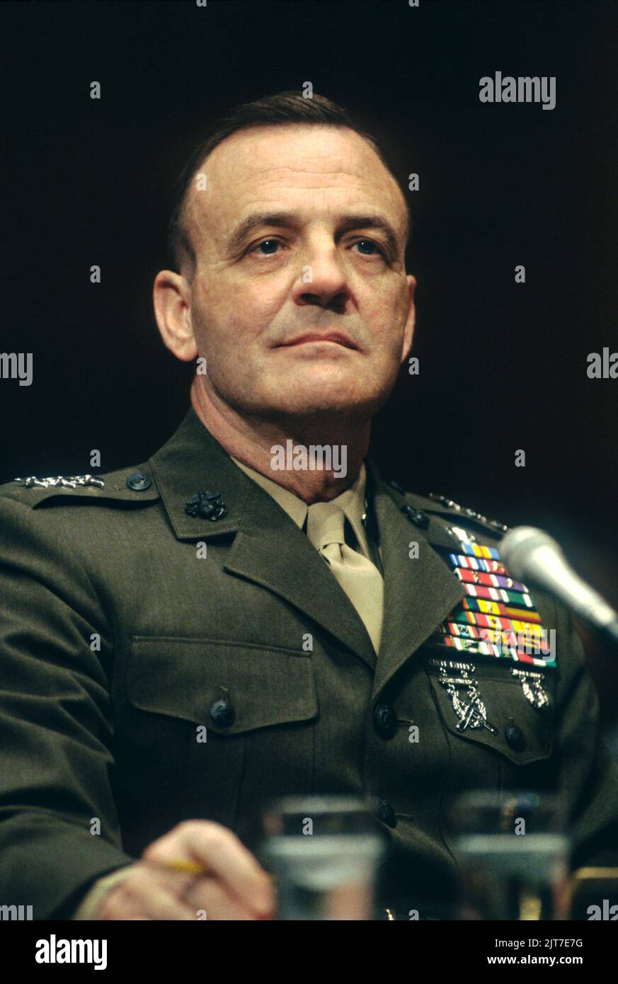 U.S. Marine Corps Lt. Gen. Carlton W. Fulford, Jr., testifies on Gulf War illness before the Senate Armed Services Committee on Capitol Hill, February 27, 1997 in Washington, D.C. Stock Photo
