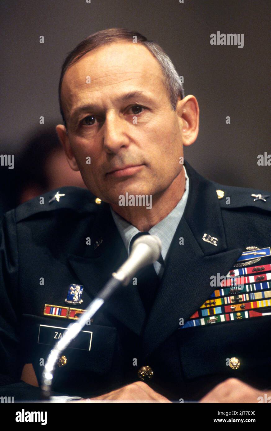 U.S. Army Brigadier Gen. Daniel R. Zanini, testifies on Gulf War illness before the Senate Armed Services Committee on Capitol Hill, February 27, 1997 in Washington, D.C. Stock Photo