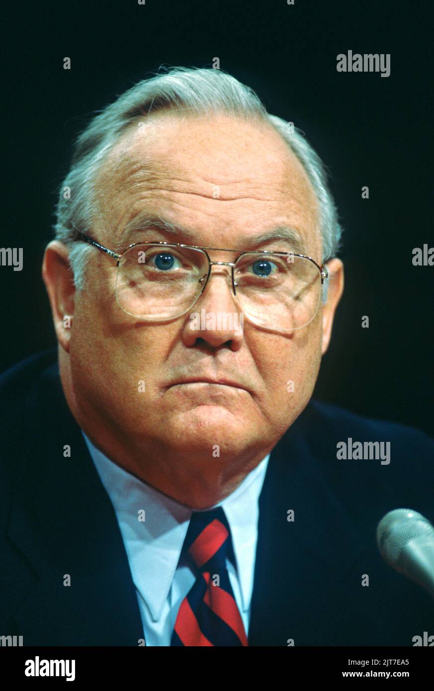 U.S. Army Ret. Gen. Norman Schwarzkopf, testifies on Gulf War illness before the Senate Armed Services Committee on Capitol Hill, February 27, 1997 in Washington, D.C. Stock Photo