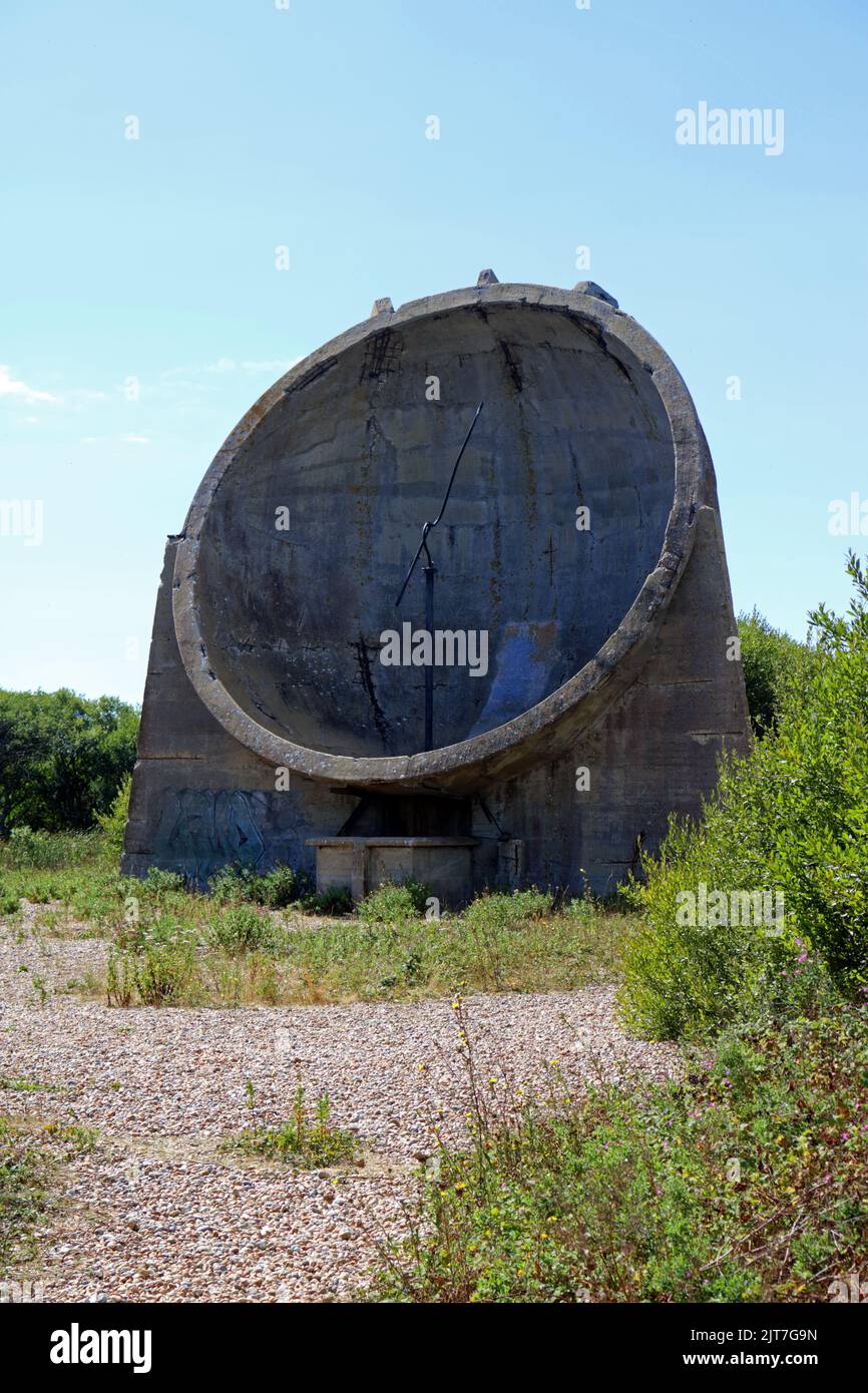 The Denge Sound Mirrors a cluster of concrete structures on the edge of Romney Marsh, between Lydd Airport and Greatstone Kent Stock Photo
