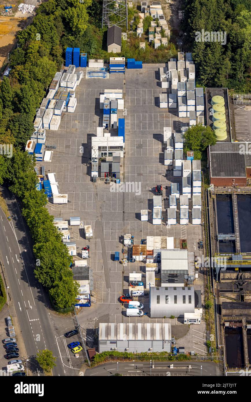 Aerial view, TOI TOI and DIXI sanitary systems, container, toilet cabins, Dümpten - West, Mülheim an der Ruhr, Ruhr area, North Rhine-Westphalia, Germ Stock Photo