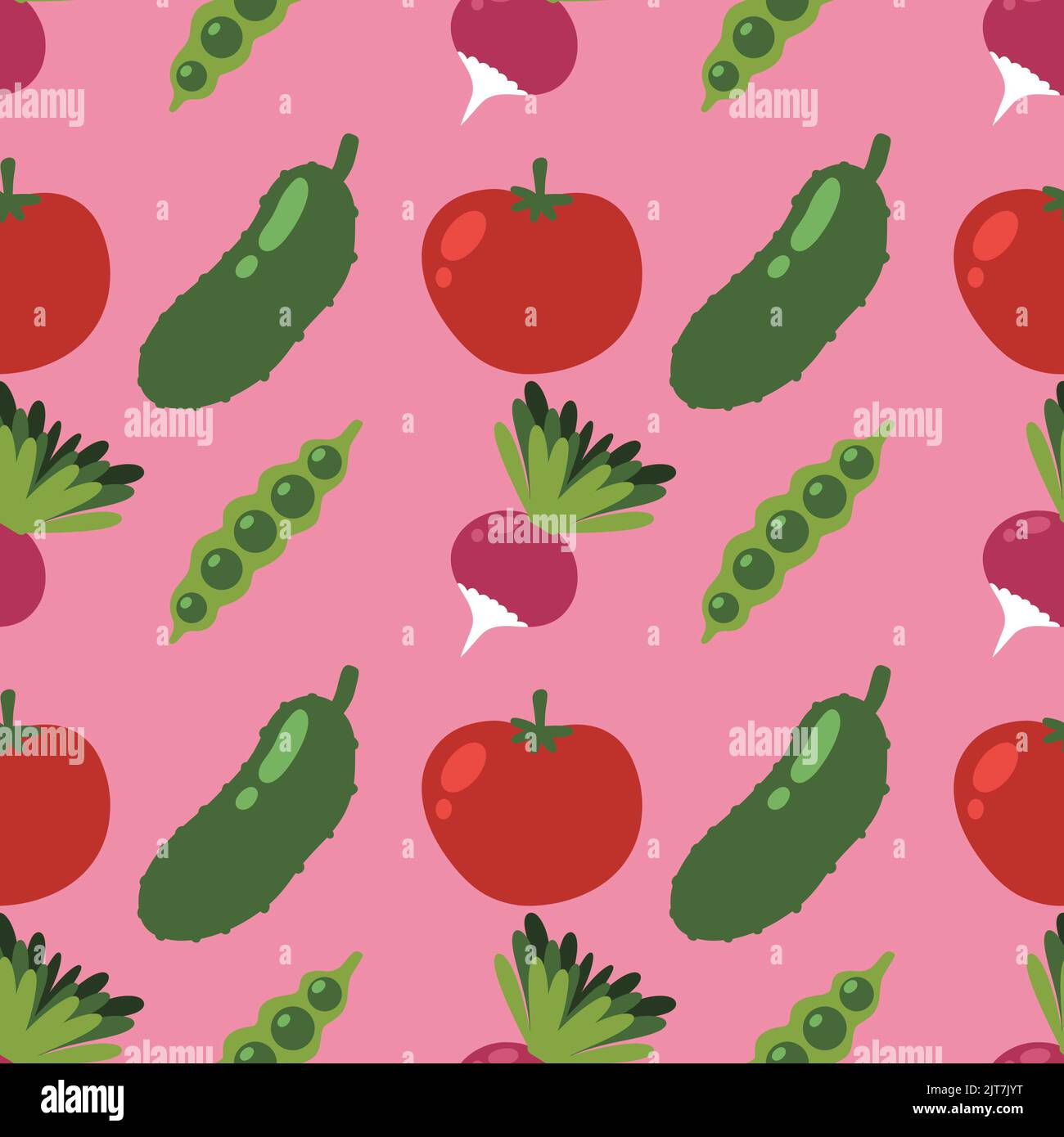Autumn harvest cartoon seamless tomatoes and cucumber and radish and