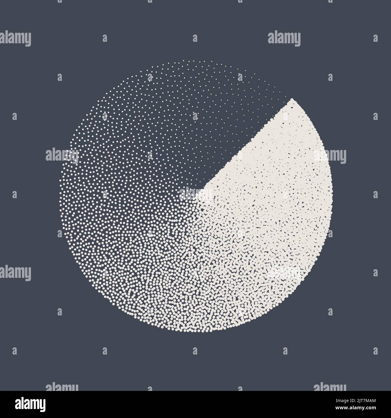 Round shaped dotted object, stipple elements. Fading gradient. Stippling, dotwork drawing, shading using dots. Pixel disintegration, halftone effect Stock Vector