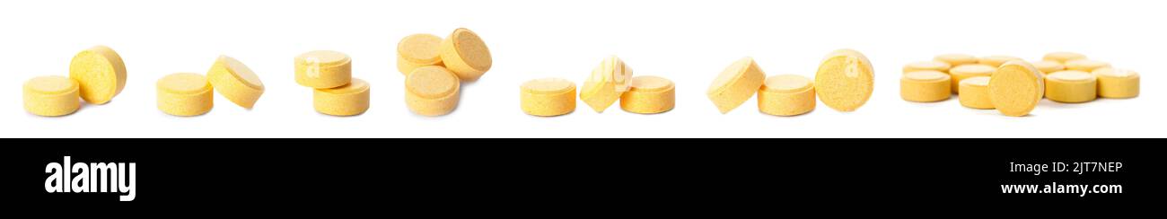 Set of folic acid pills isolated on white Stock Photo
