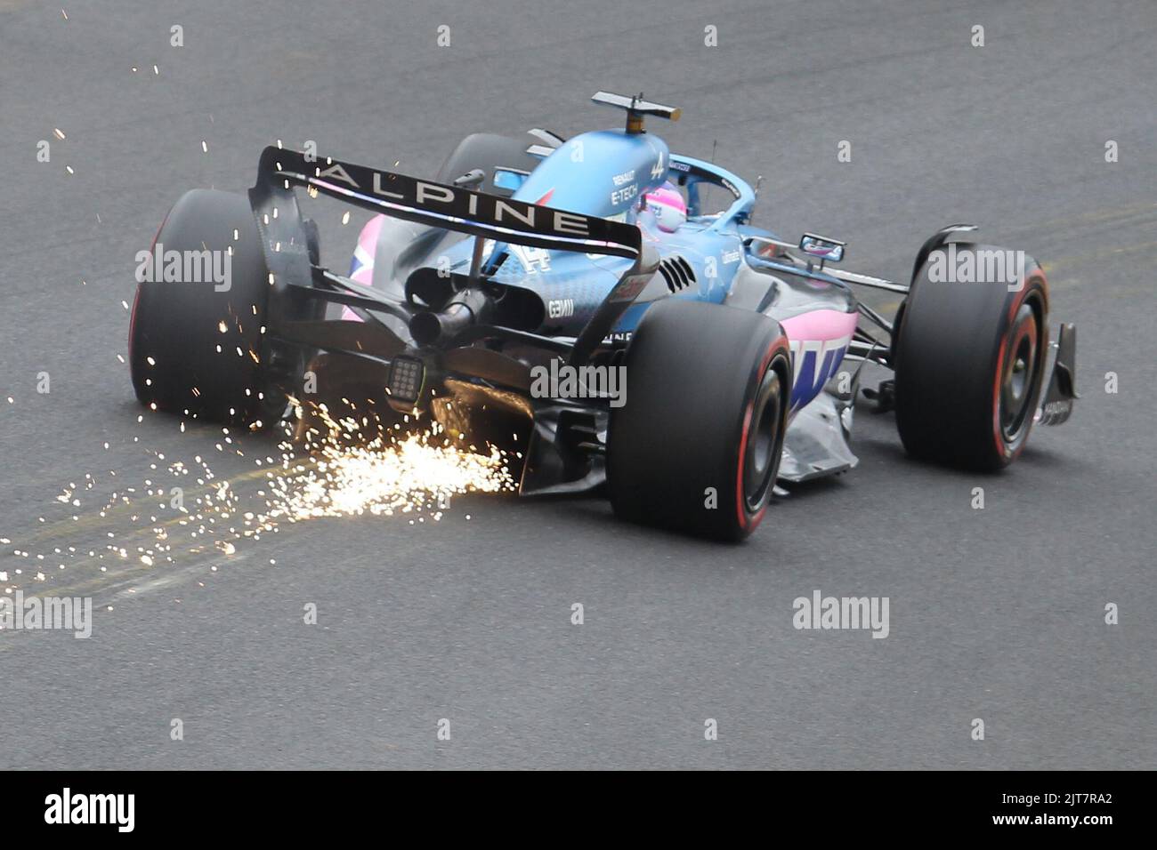 SPA-Francorchamps, BELGIUM, 27. AUGUST: SPARKS, #14, Fernando ALONSO, ESP, Alpine F1 Team, Alpine A522 Renault, during the GP Formula 1 in Belgium on the SPA-Francorchamps race course 2022 . BELGIAN Formula 1 Grand Prix in - fee liable image - Photo Credit: © Udo STIEFEL/ATP images (STIEFEL Udo /ATP/SPP) Credit: SPP Sport Press Photo. /Alamy Live News Stock Photo