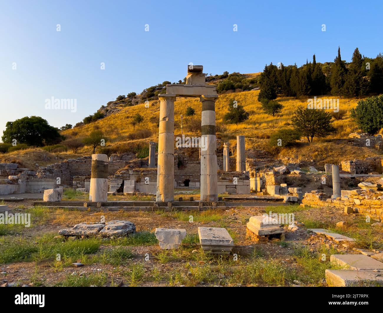 Ephesus Ancient City Prytaneion, Front view of the city hall in the ancient city of Ephesus Stock Photo