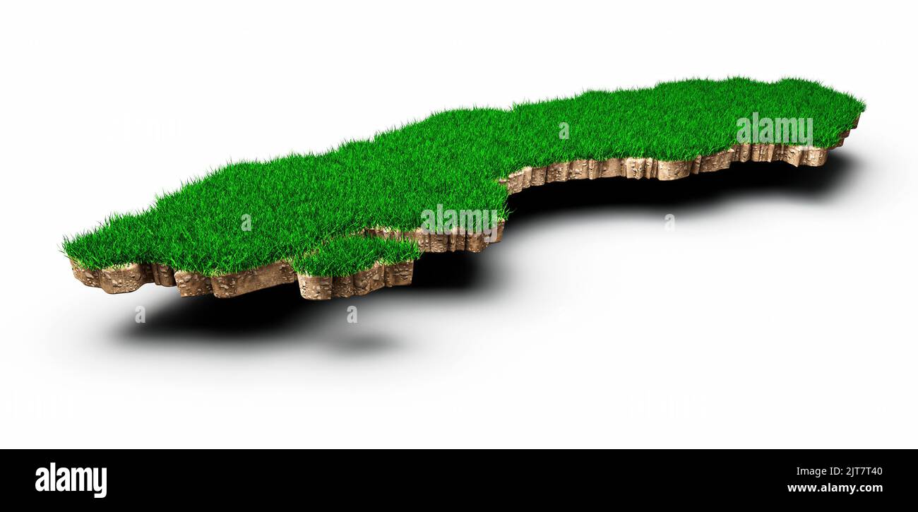 A Sweden map soil land geology cross section with green grass and rock ...