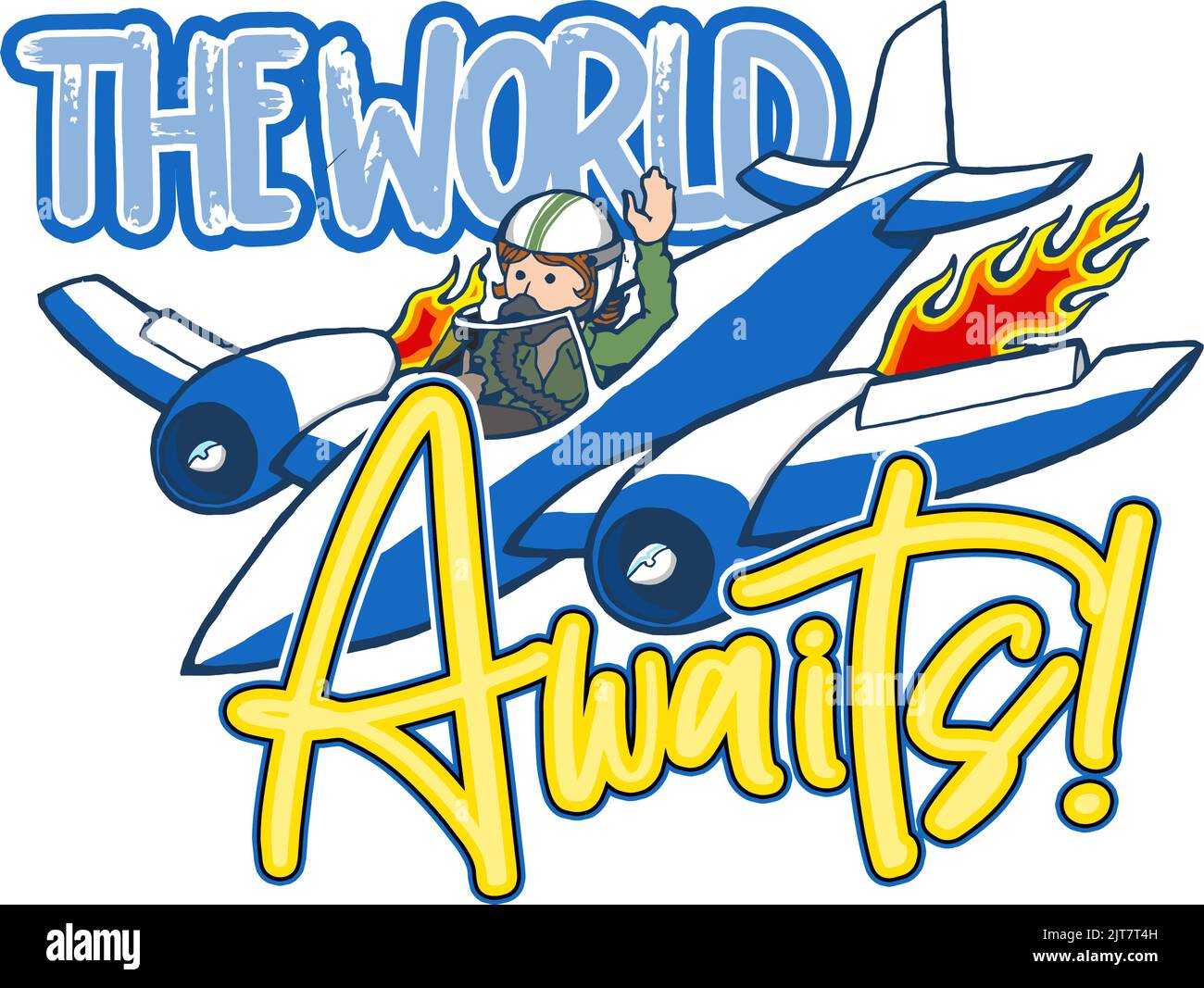 jet plane with turbines and female pilot Stock Vector