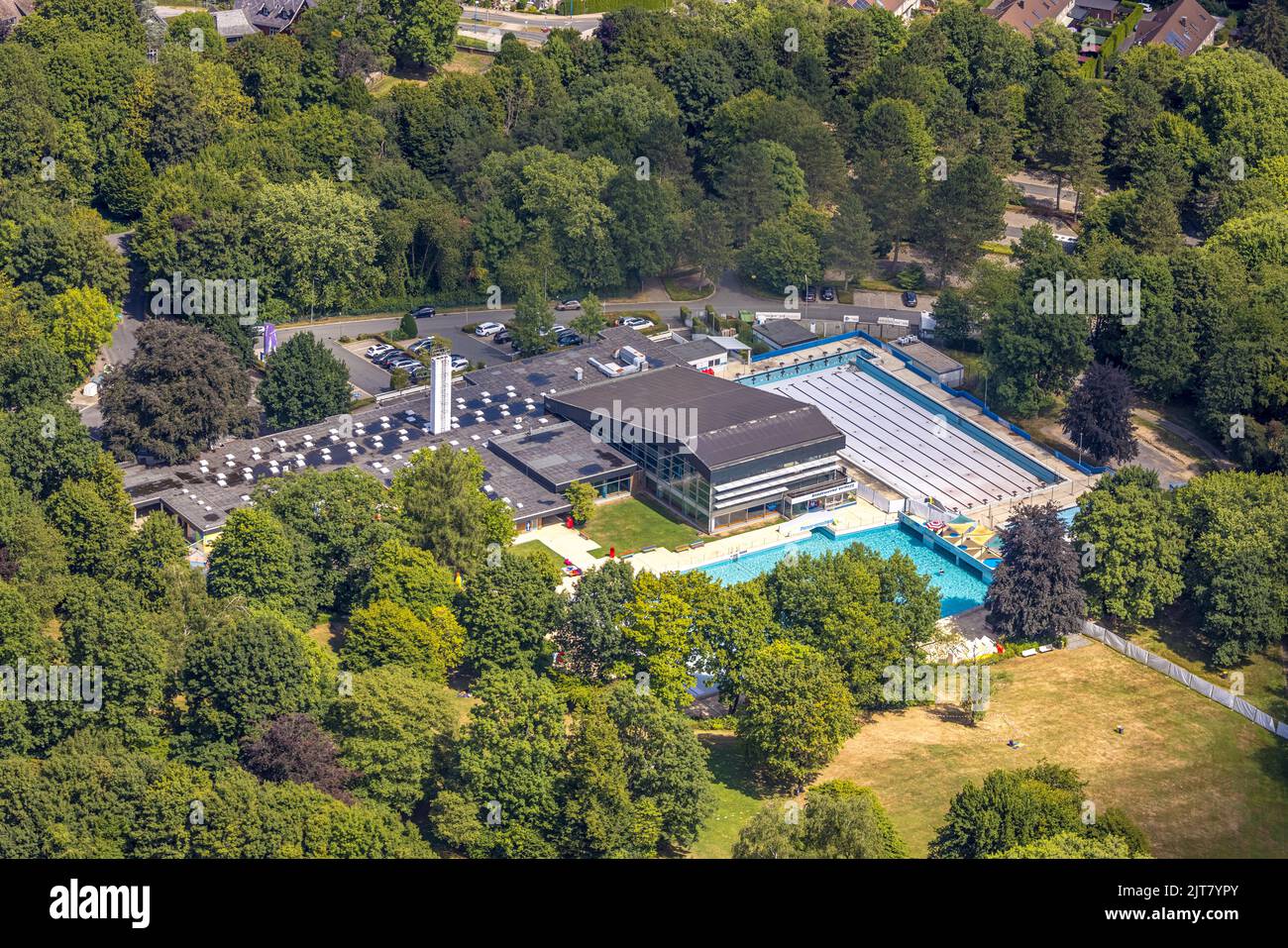 Aerial view, panorama pool VelbertNeviges, Neviges, Velbert, Ruhr area