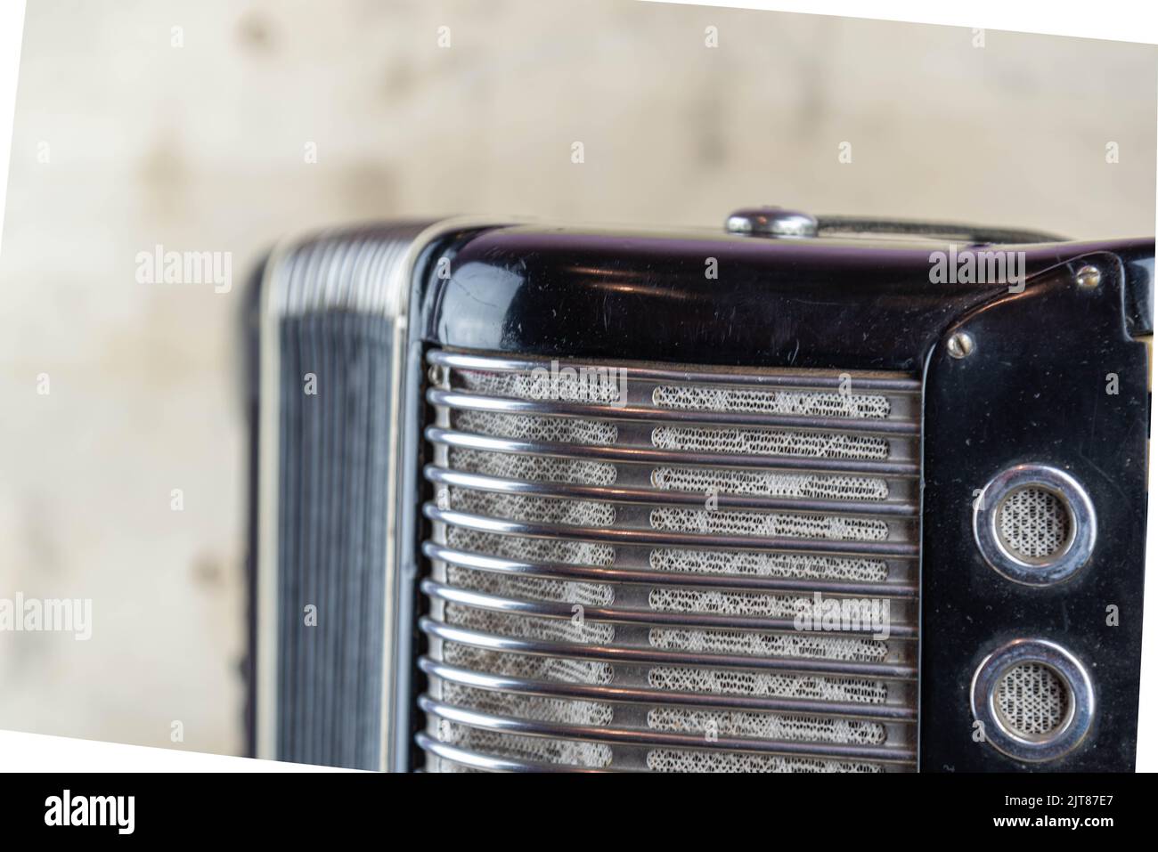 Old black 80 bass accordion. Musical instrument. Wind instrument