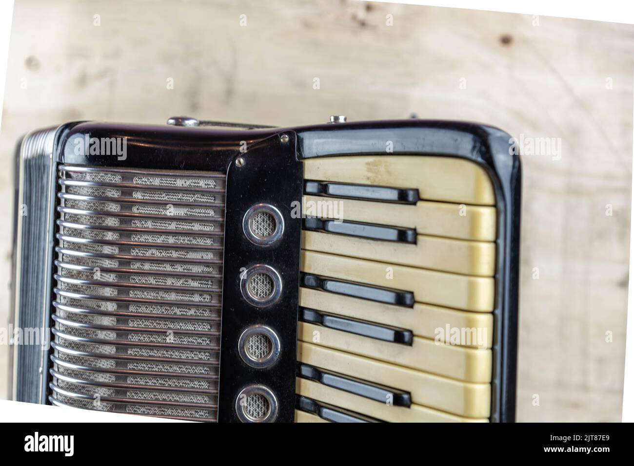 Old black 80 bass accordion. Musical instrument. Wind instrument