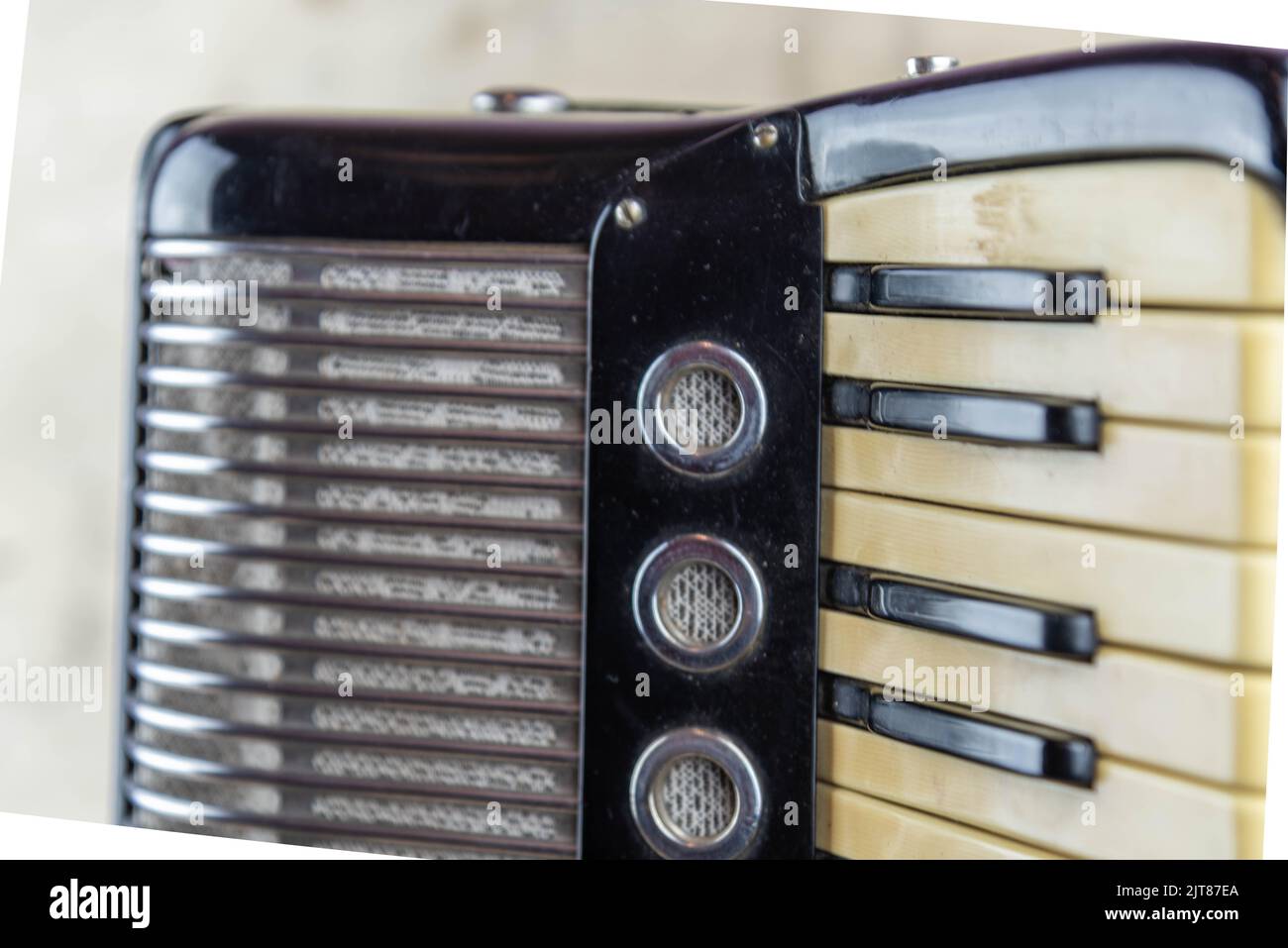 Old black 80 bass accordion. Musical instrument. Wind instrument