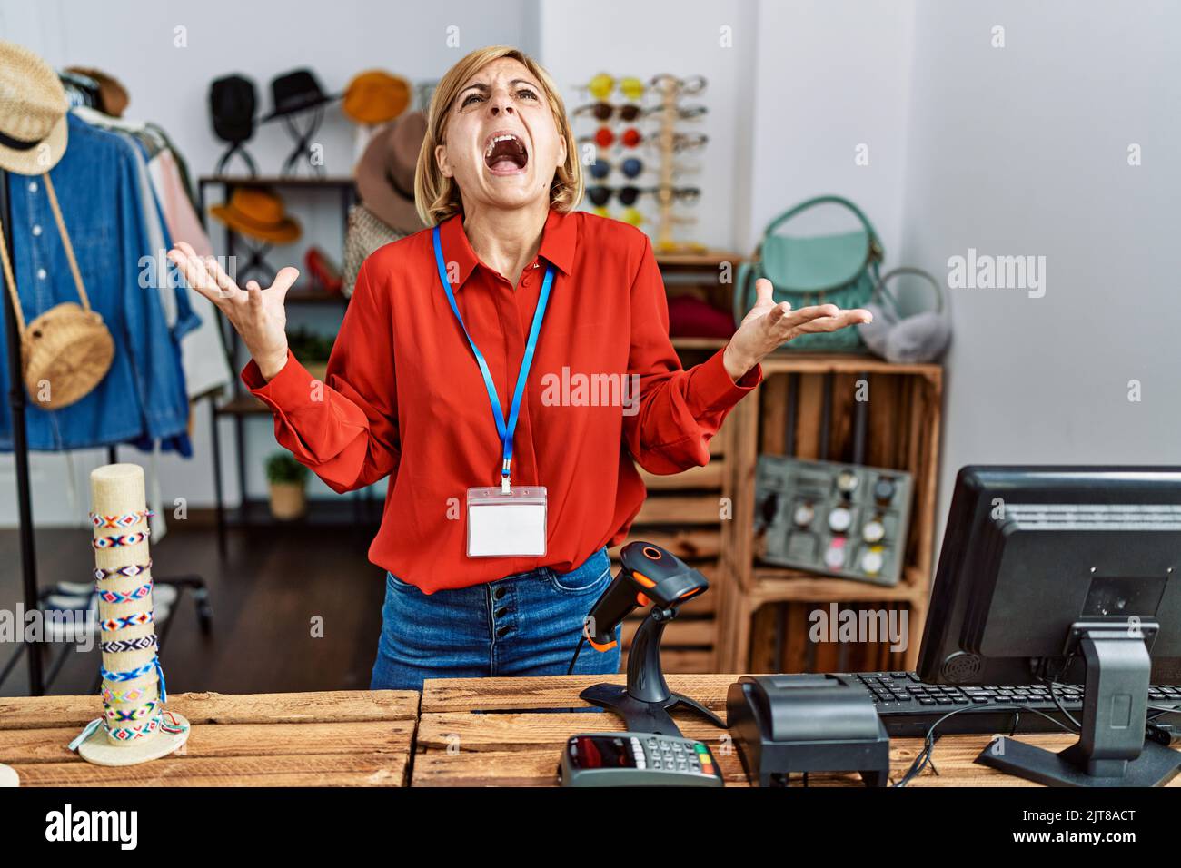 Unhappy woman with shop assistant hi-res stock photography and images -  Page 4 - Alamy