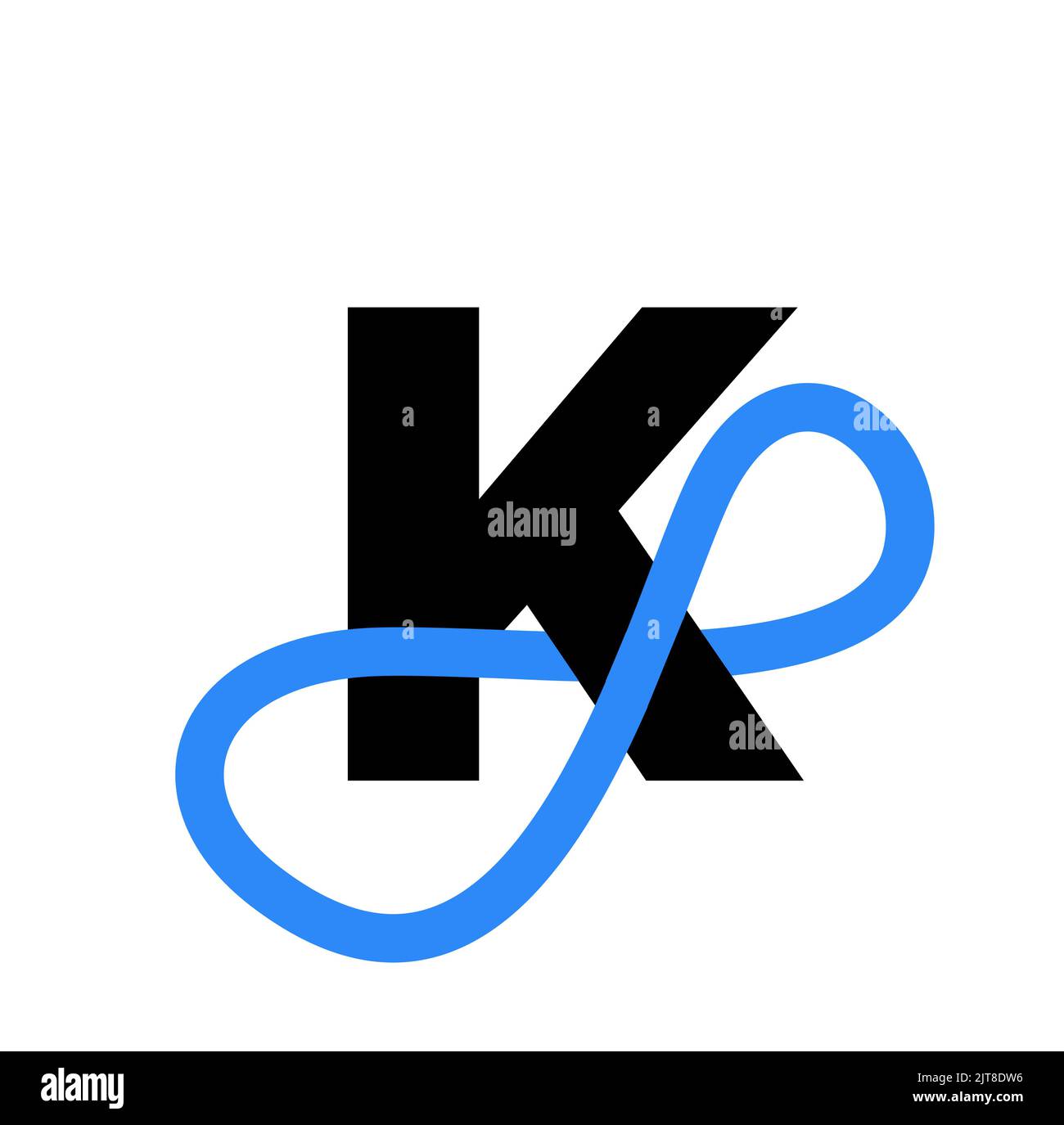An editable logo of the letter K with an infinity symbol in between in white, grey and blue colors Stock Vector