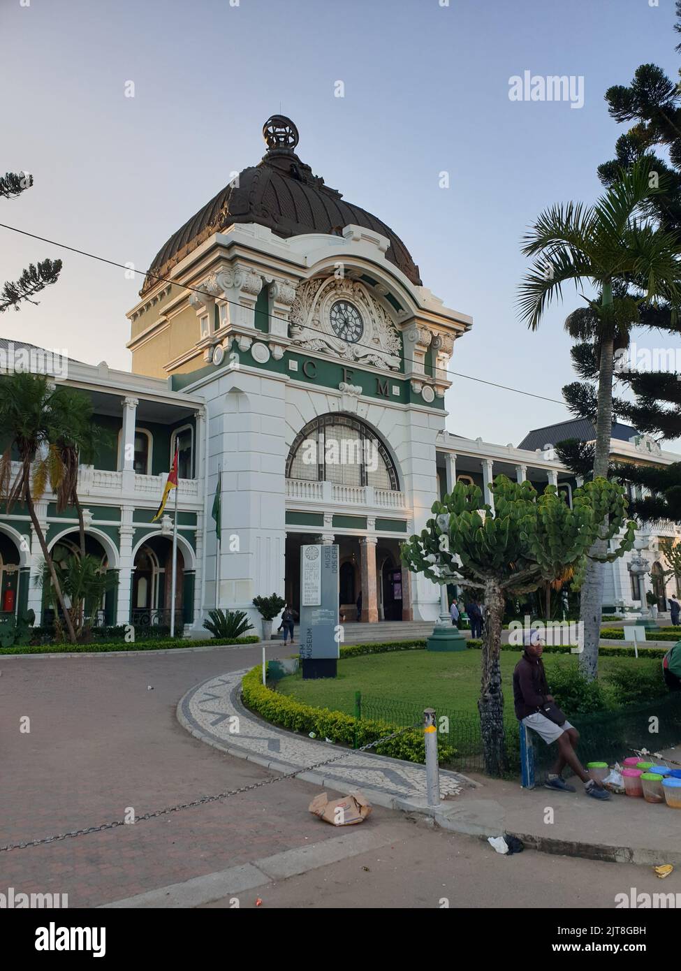 A vertical shot of Estacao comboios Maputo Central Train Station, Railway Station in Maputo, Mozambique Stock Photo