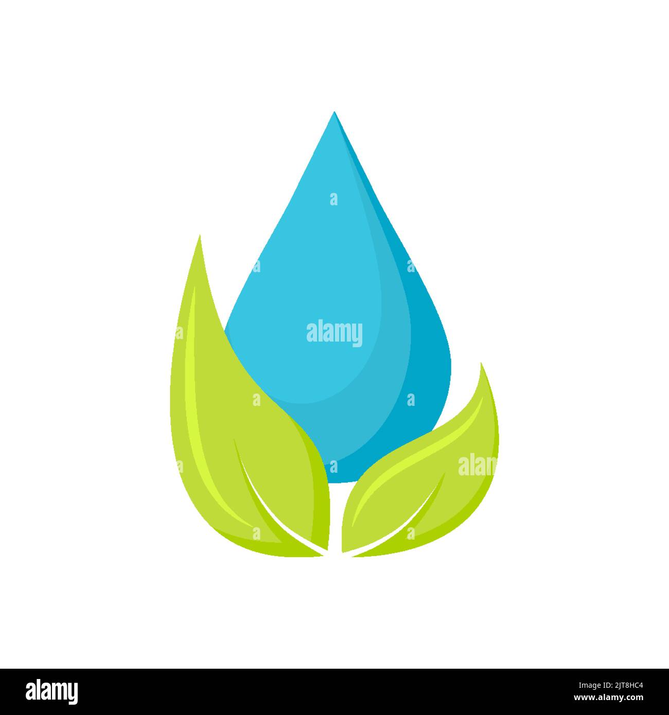 Water drop green leaf water purification logo flat. Natural water