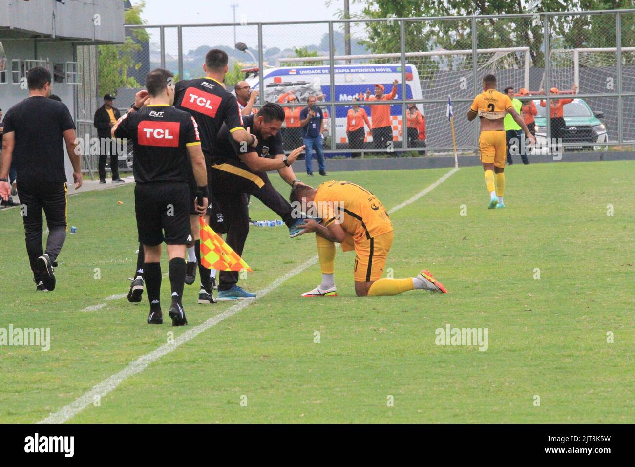 Manaus, Amazonas, Brasil. 28th Aug, 2022. Manaus (AM), 28/08/2022 - BRASILEIRO/SERIE D/AMAZONAS X PORTUGUESA-RJ - Partida entre Amazonas FC e Portuguesa-RJ, valida pela Serie D do Campeonato Brasileiro de Futebol 2022, realizada no estadio Carlos Zamith, em Manaus (AM), neste domingo, 28 de agosto de 2022. A equipe do Amazonas venceu a partida por 3-2 e conquistou o acesso inedito a Serie C de 2023. (Credit Image: © Josemar Antunes/TheNEWS2 via ZUMA Press Wire) Credit: ZUMA Press, Inc./Alamy Live News Stock Photo