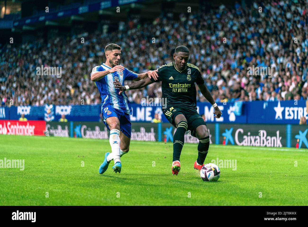 Barcelona, Spain, 28, August, 2022.  Spain -Football - Spanish La Liga match between RCD Espanyol v Real Madrid. Oscar Gil (2) and Alaba (4).  Credit: JG/Alamy Live News Stock Photo