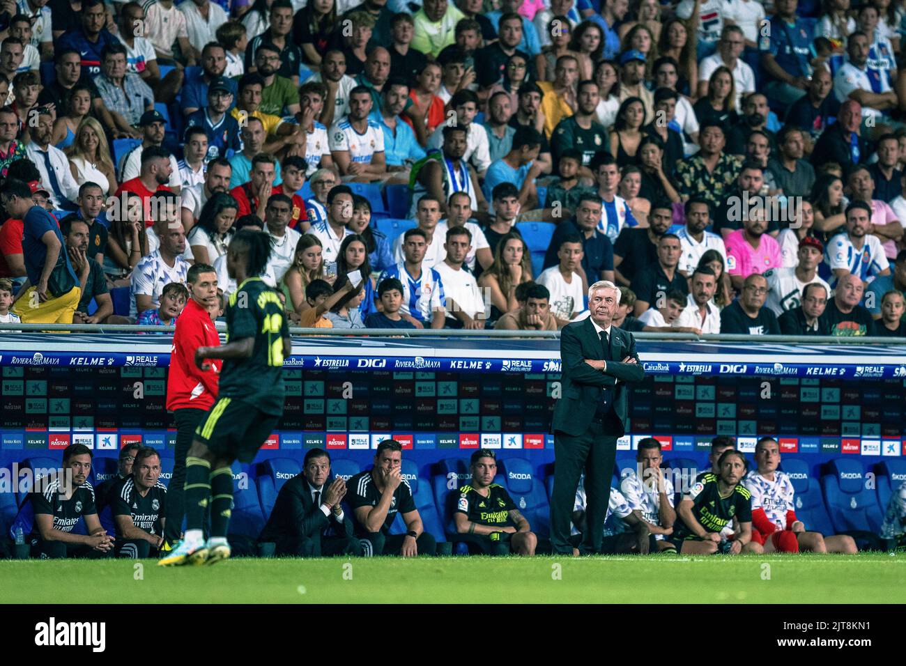 Barcelona, Spain, 28, August, 2022.  Spain -Football - Spanish La Liga match between RCD Espanyol v Real Madrid. Carlo Ancelotti head coach of Real Madrid.  Credit: JG/Alamy Live News Stock Photo