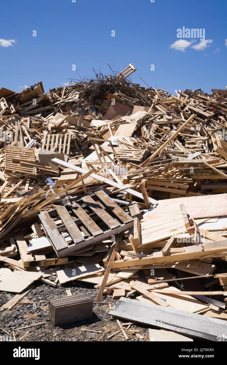 Pile of discarded wood at waste management site Stock Photo Alamy