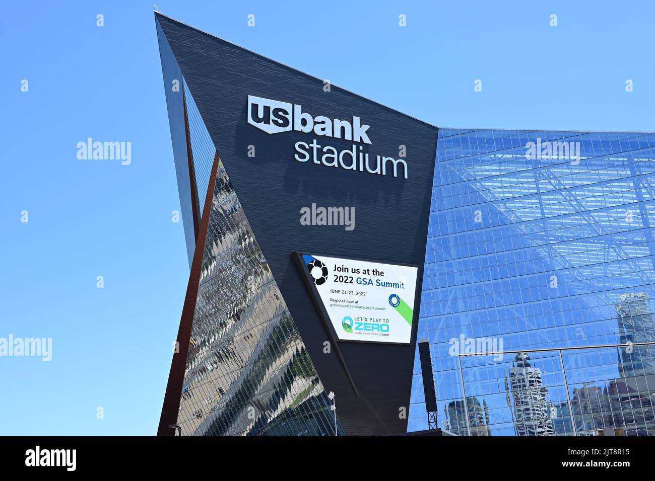 The outside of US Bank Stadium, home of the Minnesota Vikings. Stock Photo