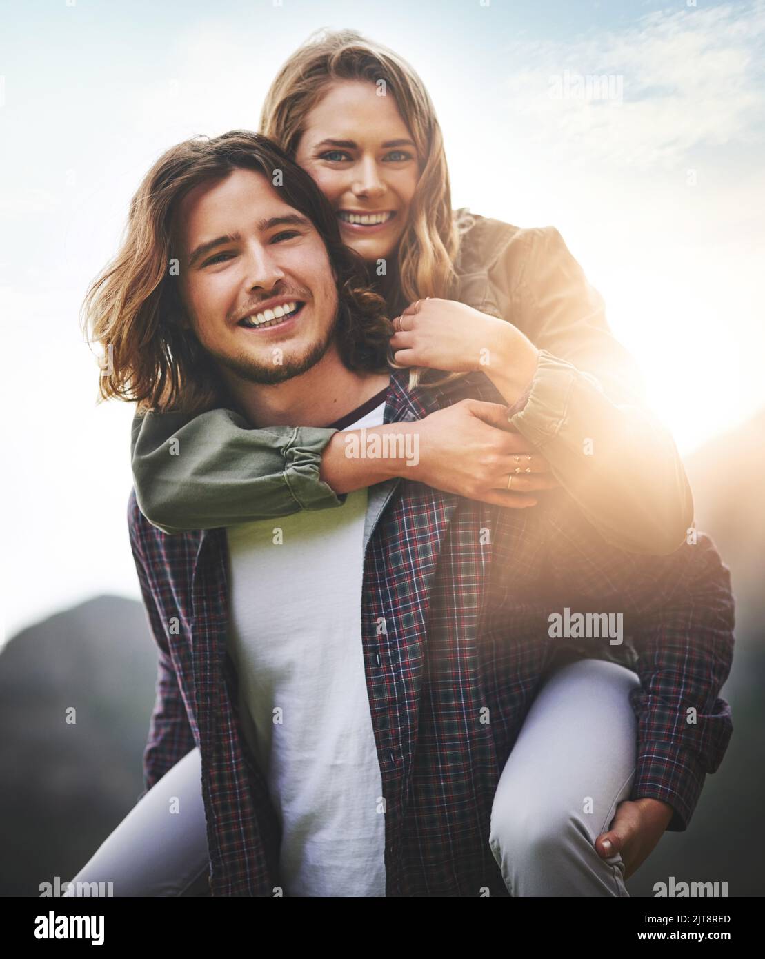 Life is for living. Portrait of a happy young couple having fun outside. Stock Photo
