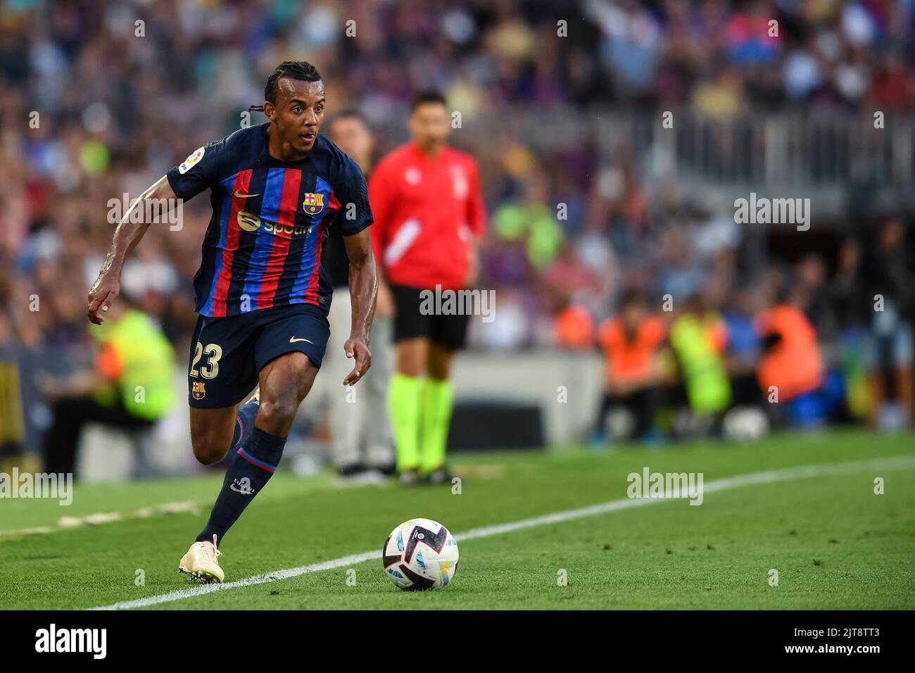Barcelona, Spain. 28th Aug, 2022. Barcelona's Joules Kounde competes