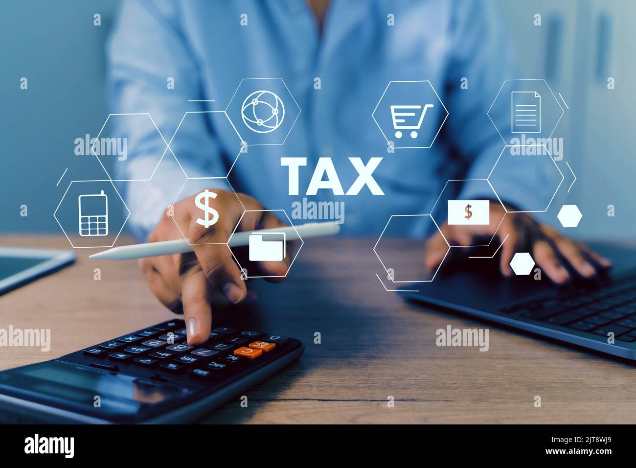 tax return concept Businessman using the laptop Financial research