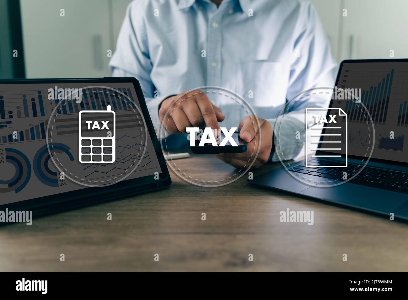 tax return concept Businessman using the laptop Financial research