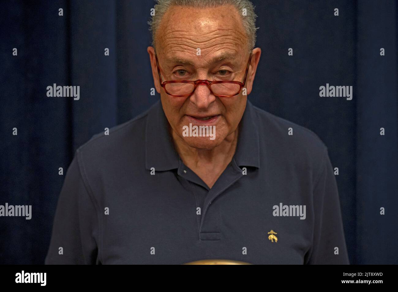 NEW YORK, NEW YORK - AUGUST 29: Senate Majority Leader, U.S. Senator Chuck Schumer (D-NY), called Sunday for loan service companies to 'staff up' in response to President Joe Biden's student debt forgiveness plan announced last week on August 28, 2022 in New York City. The Senate majority leader celebrated the announced relief program on Aug. 28, for which Schumer noted that New York borrows would see a combined $16.3 billion in cancelled debt thanks to what he cites as a historic move and one he has long championed. Credit: Ron Adar/Alamy Live News Stock Photo