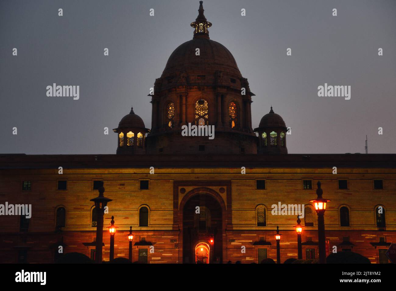 An evening view of a part of the India Presidential Residence or Rastrapati Bhavan in New Delhi India Stock Photo