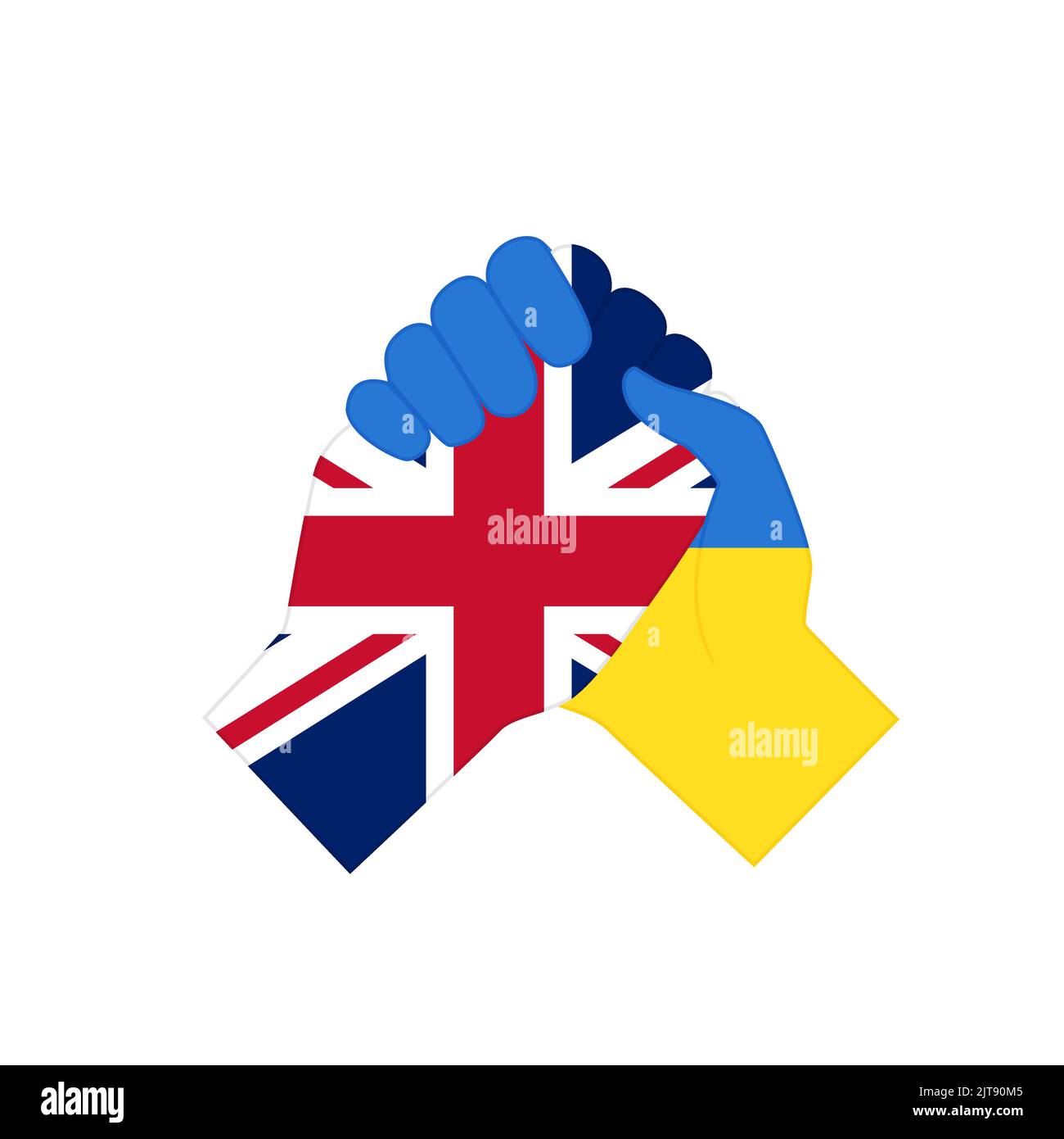 Partner handshake with flags of Ukraine and Great Britain. Support, help, friendship and partnership between countries, symbol of unity of Americans and Ukrainians flat vector illustration Stock Vector