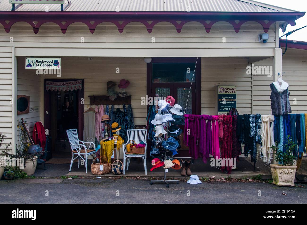 Historic country store reborn as a hat shop at Blackwood, Victoria, Australia Stock Photo