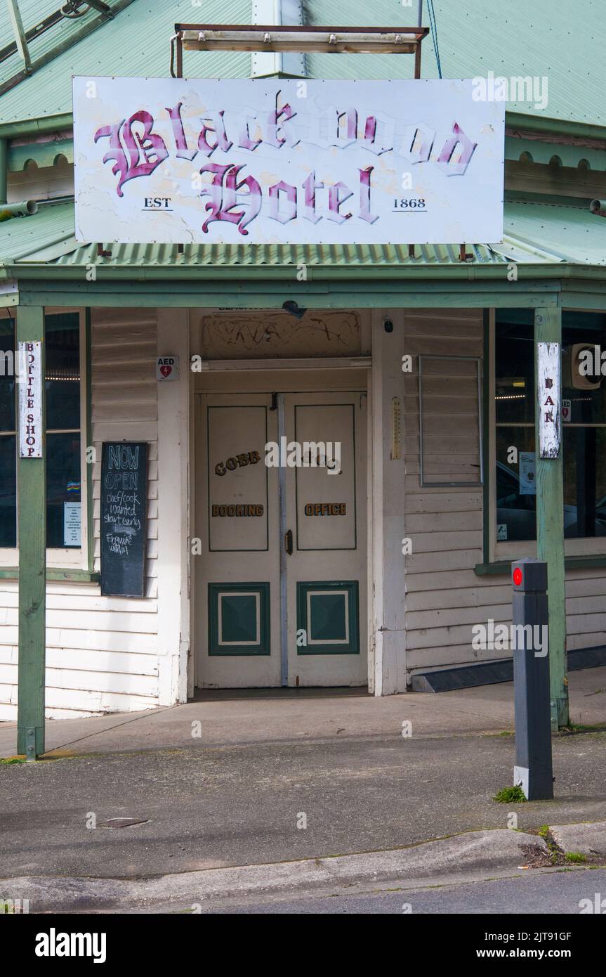 Historic Gold Rush-era country pub at Blackwood, Victoria, Australia Stock Photo
