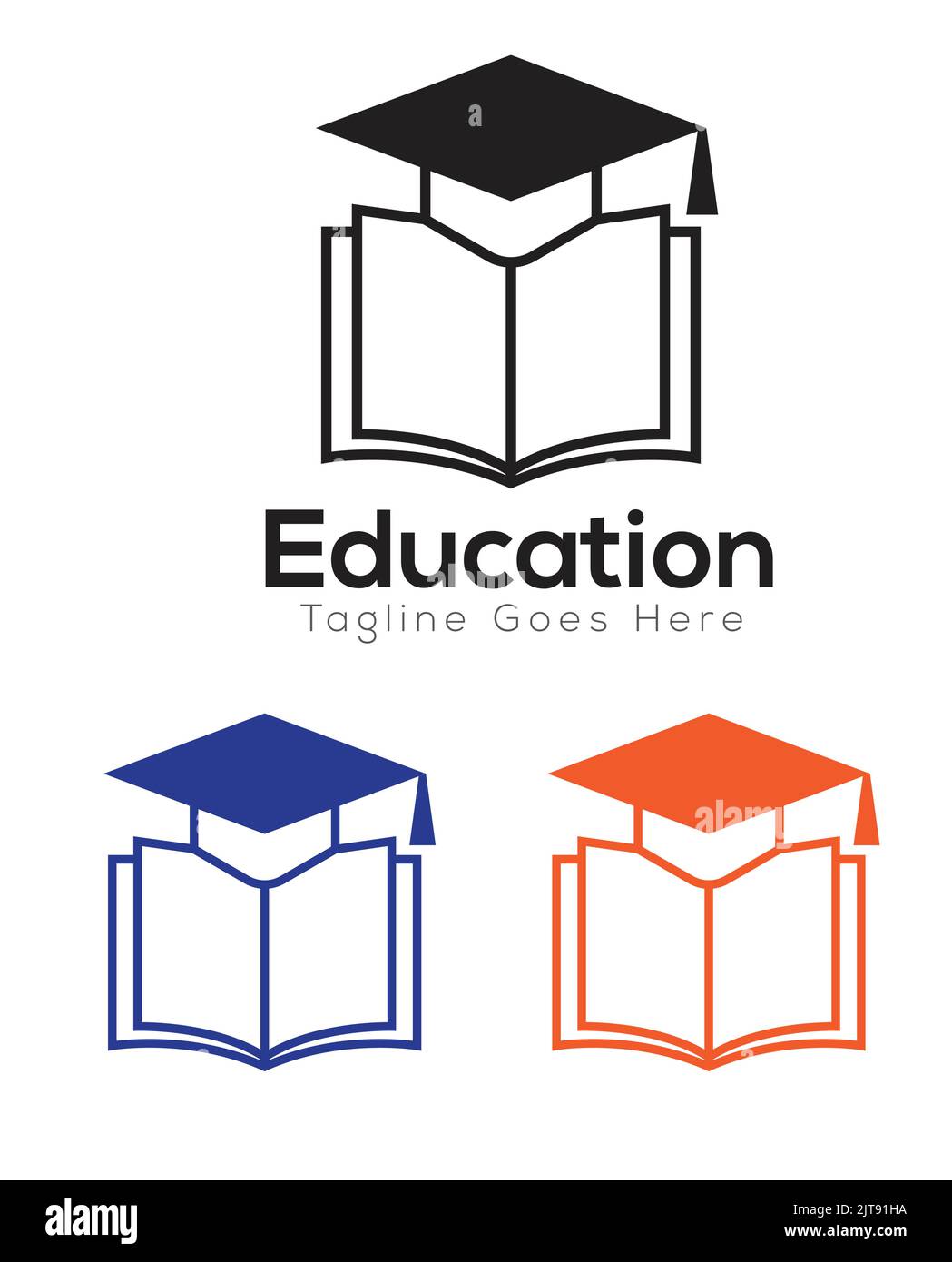 graduate education logo with graduation cap and book symbol in three color vector logo illustration Stock Vector