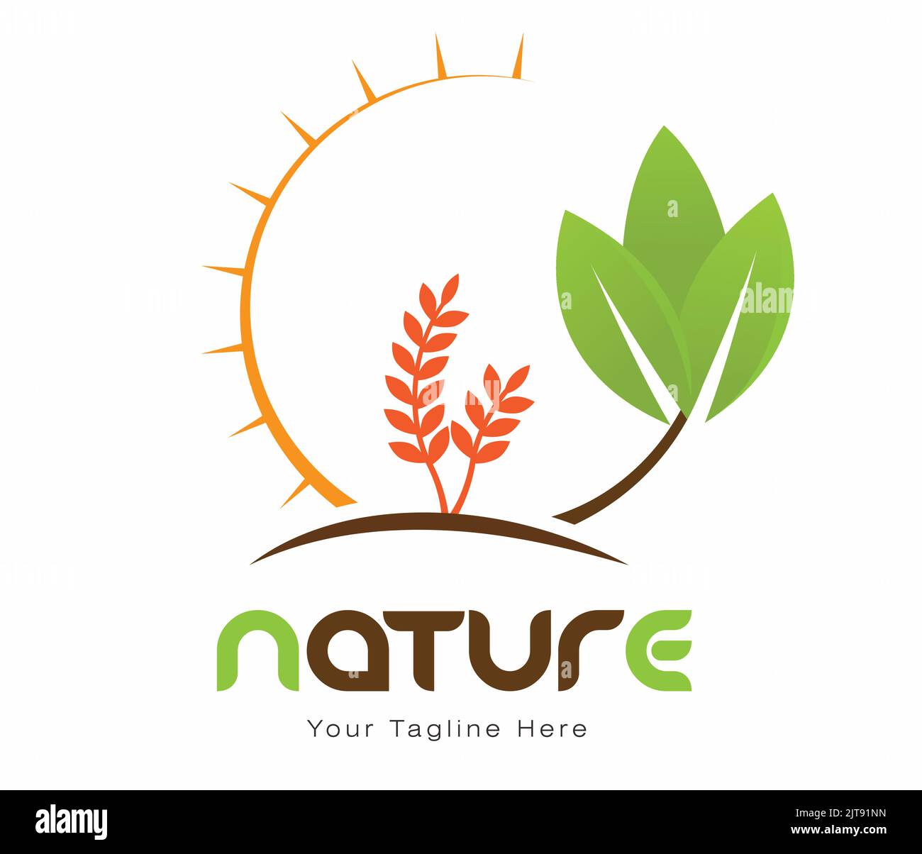 nature logo eco friendly environment logo farming wheat green leaf sunlight vector illustration grow wheat natural organic concept Stock Vector