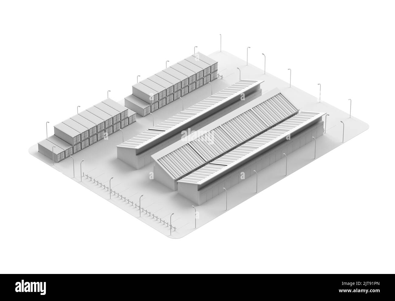 3d rendering white industry model or smart industrial estate park with