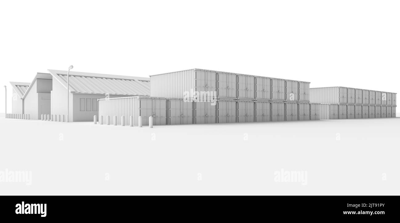 3d rendering white industry model or smart industrial estate park with