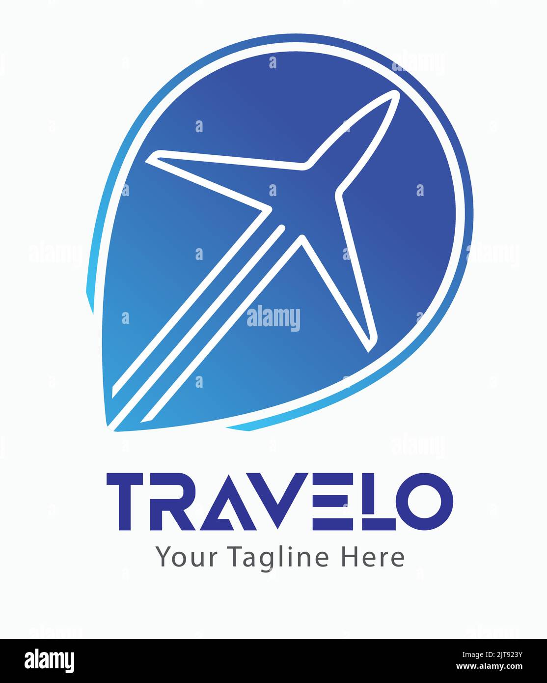 travel company logo with location icon symbol vector logo airplane sky  travelling in vacation tourism business logo fly illustration worldwide Stock Vector