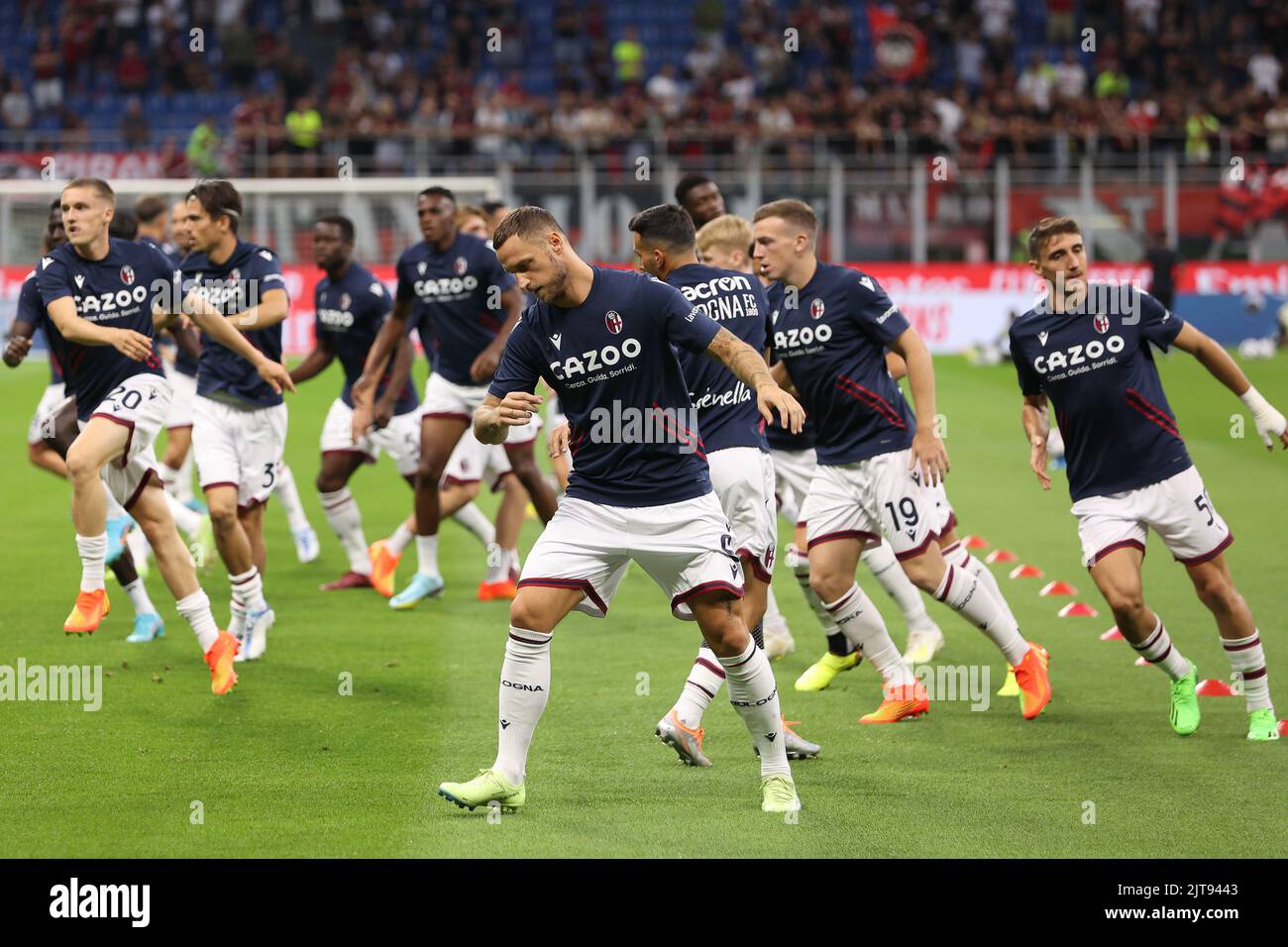 Milan, Italy. 27th Aug, 2022. Italy, Milan, aug 27 2022: Marko Arnautovic (Bologna striker) during warm up about soccer game AC MILAN vs BOLOGNA, Serie A 2022-2023 day3 San Siro stadium (Photo by Fabrizio Andrea Bertani/Pacific Press) Credit: Pacific Press Media Production Corp./Alamy Live News Stock Photo