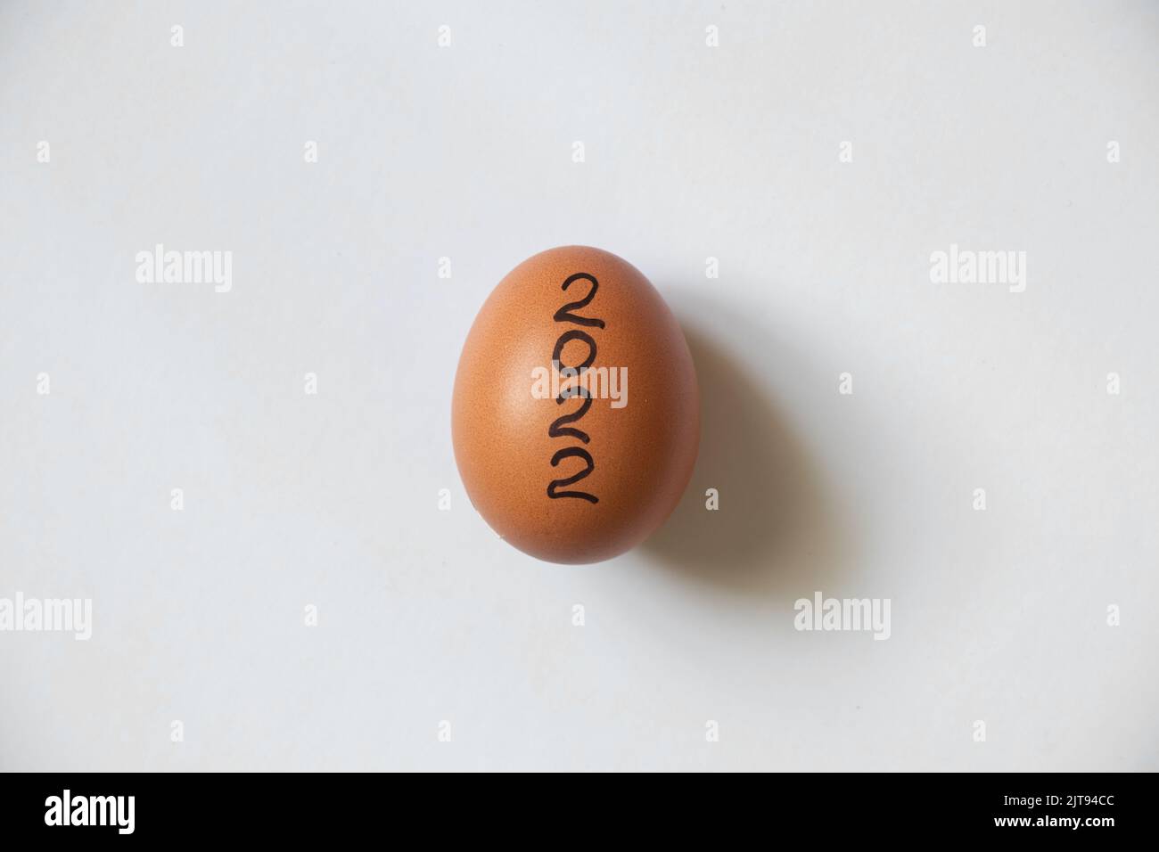 chicken yellow egg with text 2022 on isolated background,happy new year 2022 Stock Photo